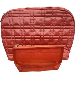 Sonia Kashuk Cosmetic Bag Set  Coral Quilted Zip Up